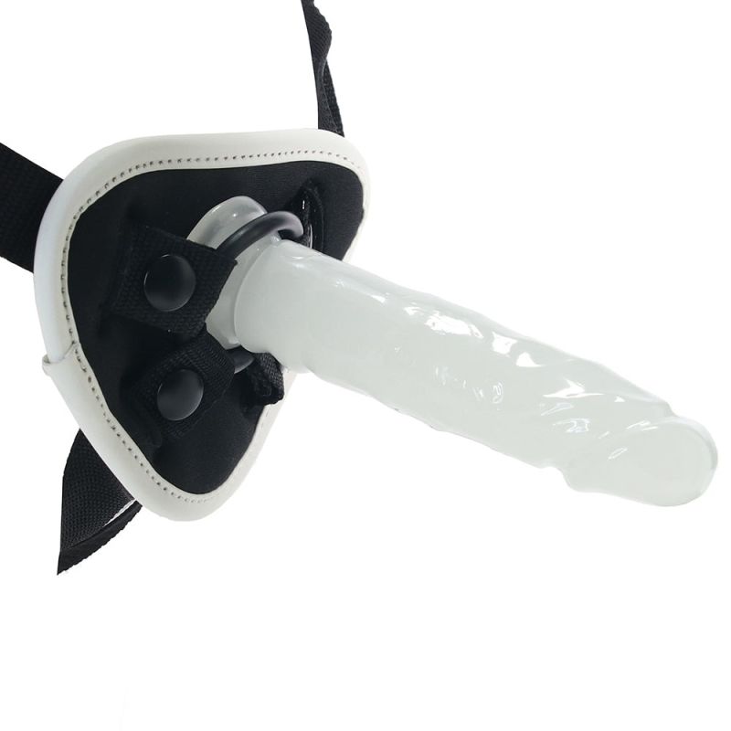 Страпон люминесцентный Whipsmart Glow in the Dark с 3 насадками, черный-белый вид 5