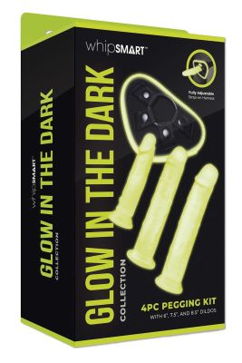 Страпон люмінесцентний Whipsmart Glow in the Dark із 3 насадками, чорний-білий