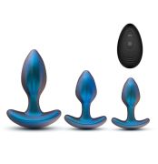 Набор анальных пробок с вибрацией Blush Anal Adventures на пульте управления, голубые