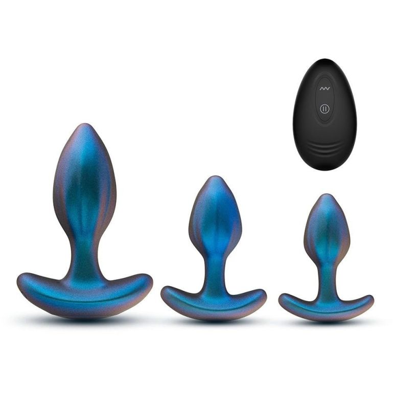 Набір анальних пробок з вібрацією Blush Anal Adventures на пульті керування, блакитні вид 2