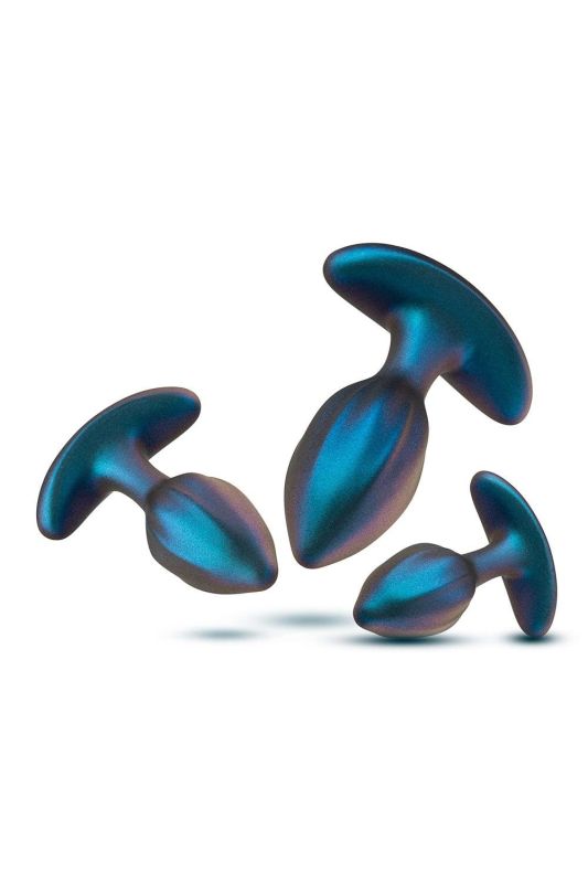 Набір анальних пробок з вібрацією Blush Anal Adventures на пульті керування, блакитні вид 3