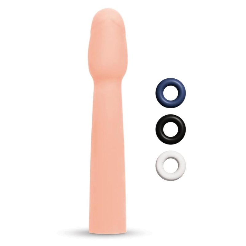 Насадка на пеніс Size-Up Penis Entender з 3 ерекційними кільцями в наборі, бежева вид 2