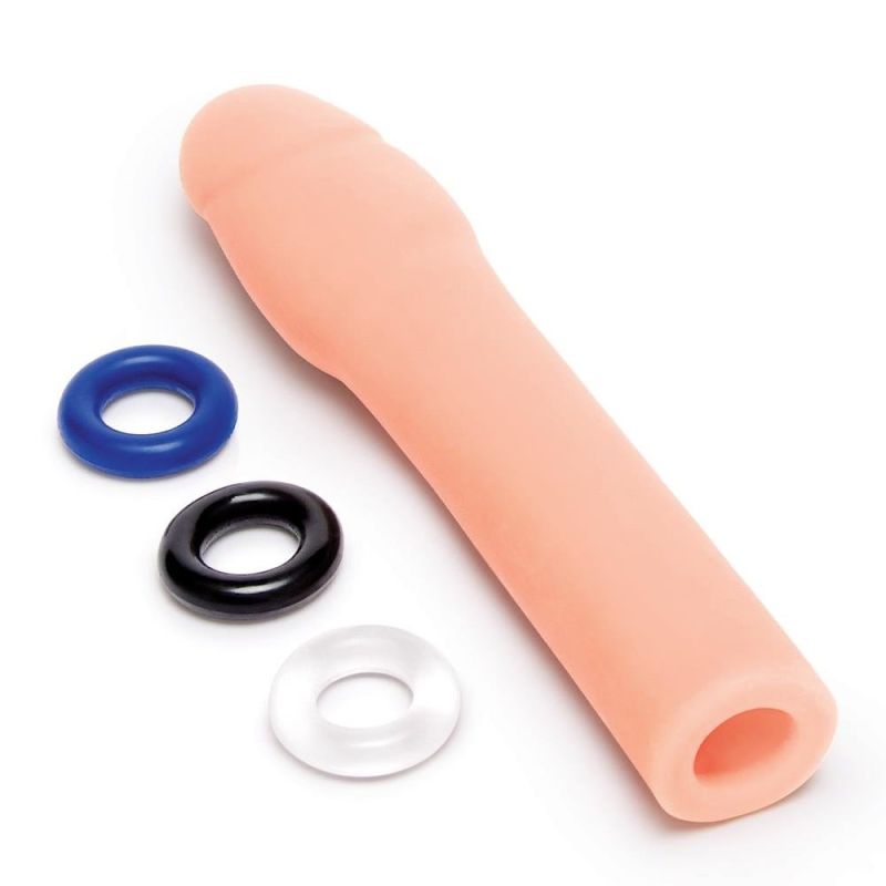 Насадка на пенис Size-Up Penis Entender с 3 эрекционными кольцами в наборе, бежевая вид 3