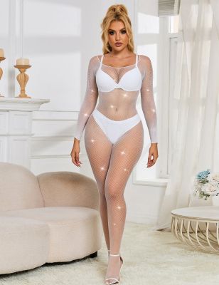 Комбінезон сітка зі стразами Star Night та відкритим доступом, білий, XS-M