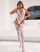 Комплект кружевной белый Star Night боди и высокие чулки, XS/S
