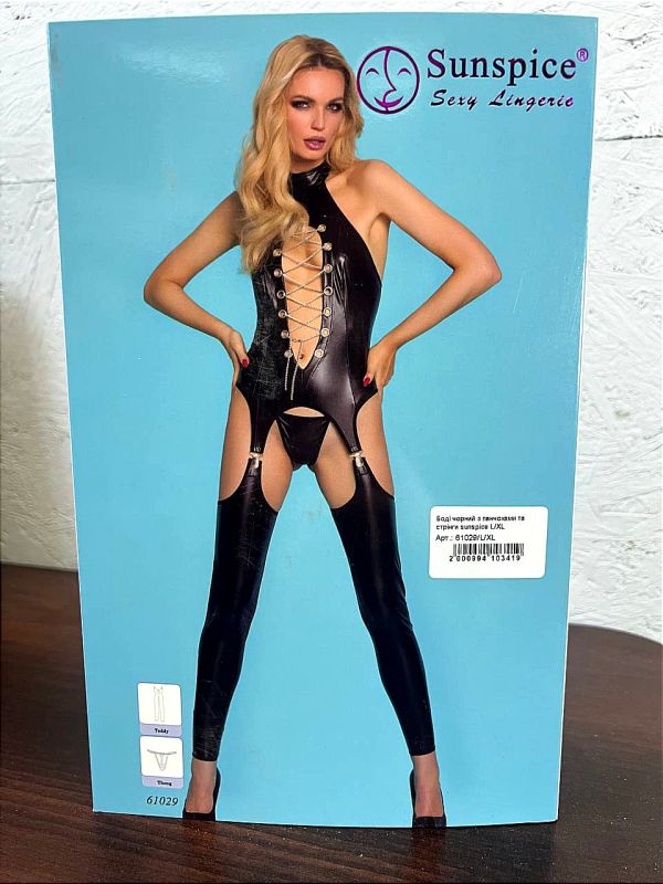 Комбінезон чорний з панчохами Sunspice та стрінги в комплекті, L/XL вид 4