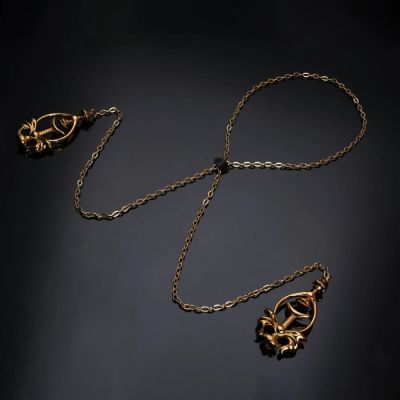 Затискачі для сосків UPKO Pulling Chain Nipple Clamps з ланцюжком-намиста, золотисті