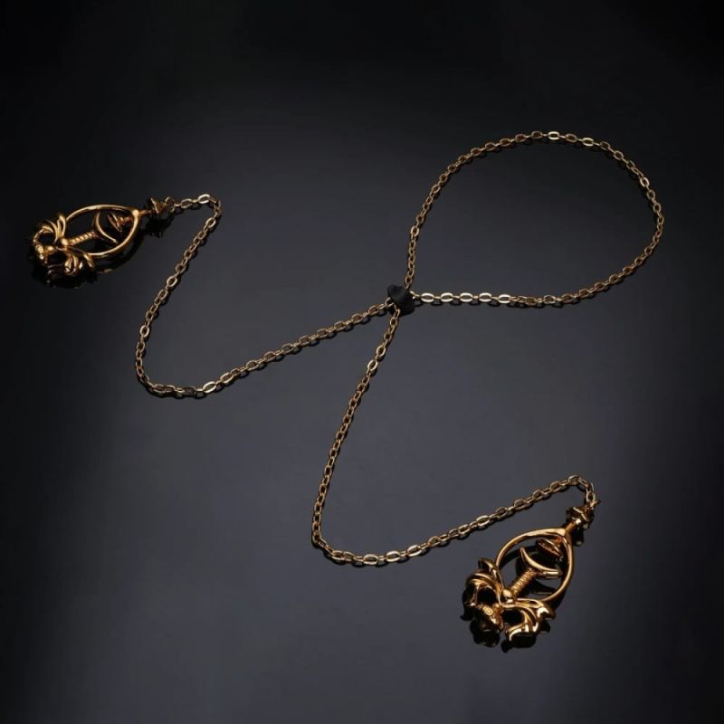 Зажимы для сосков UPKO Pulling Chain Nipple Clamps с цепочкой-ожерельем, золотистые вид 9