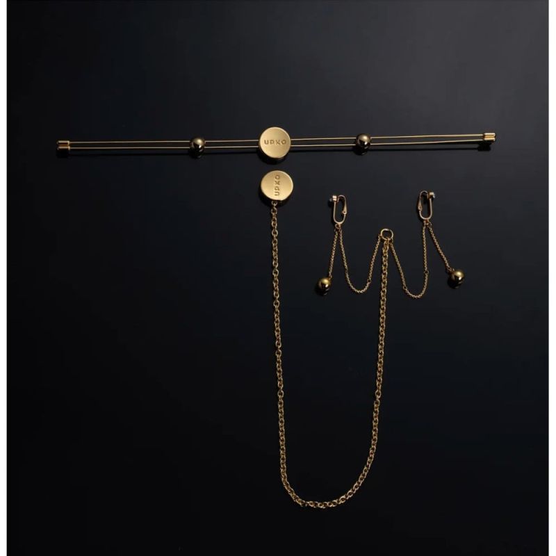 Затискачі для сосків з вібрацією UPKO Double Bar Vibration Nipple та кліторальний ланцюг, золотисті вид 6