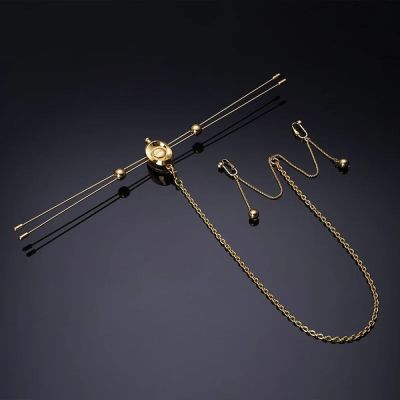 Затискачі для сосків з вібрацією UPKO Double Bar Vibration Nipple та кліторальний ланцюг, золотисті
