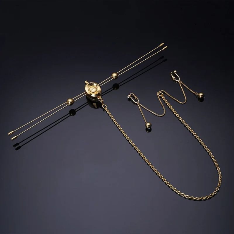 Затискачі для сосків з вібрацією UPKO Double Bar Vibration Nipple та кліторальний ланцюг, золотисті вид 7