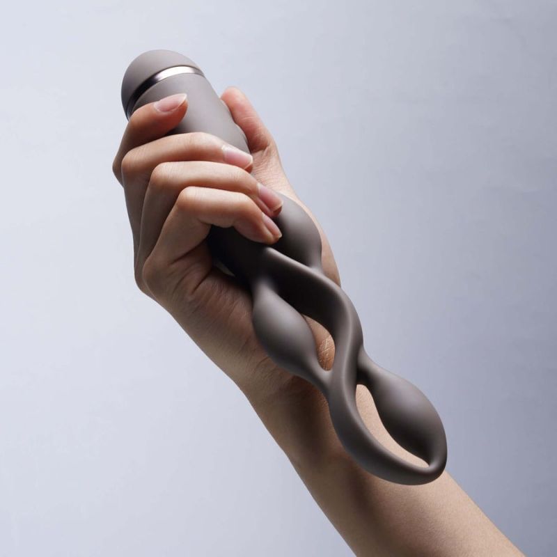 Імпульсний вібратор з ефектом пульсації UPKO UEROS для тривимірної стимуляції, коричневий вид 3