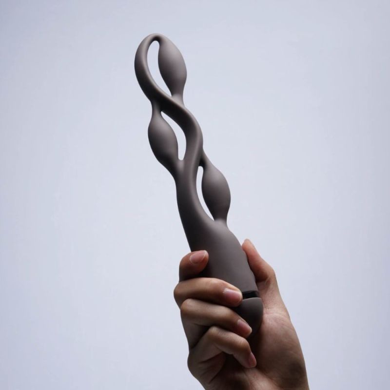 Импульсный вибратор с эффектом пульсации UPKO UEROS для трехмерной стимуляции, коричневый вид 4