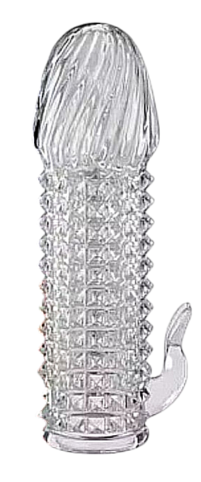 Насадка на член рельєфна OLO з відростком та мастилом, прозора вид 3