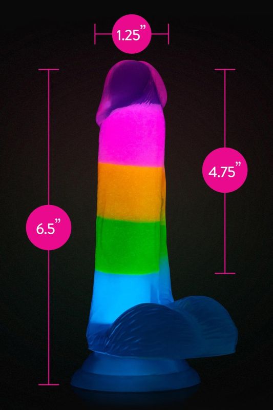 Фаллоимитатор светящийся в темноте Blush Neo Elite реалистичный на присоске, радужный вид 6