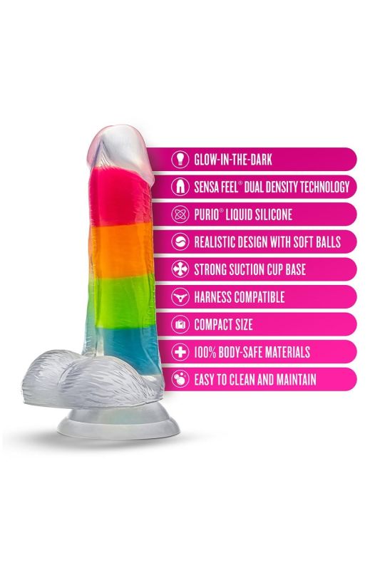 Фаллоимитатор светящийся в темноте Blush Neo Elite реалистичный на присоске, радужный вид 7