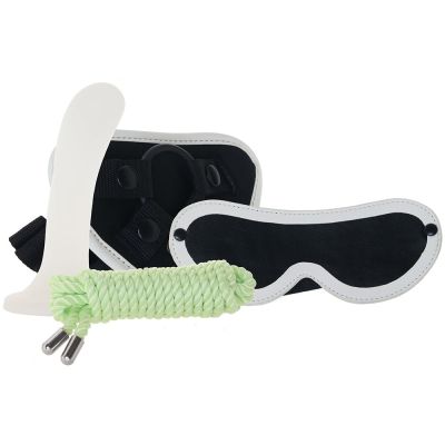 Набір БДСМ люмінесцентний Whipsmart Glow In The Dark страпон, маска на очі та мотузка