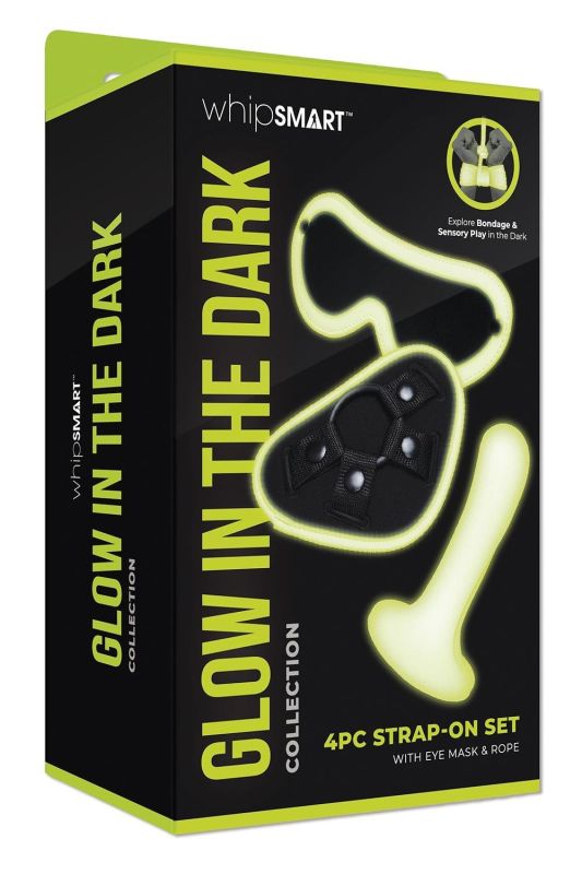 Набір БДСМ люмінесцентний Whipsmart Glow In The Dark страпон, маска на очі та мотузка вид 8