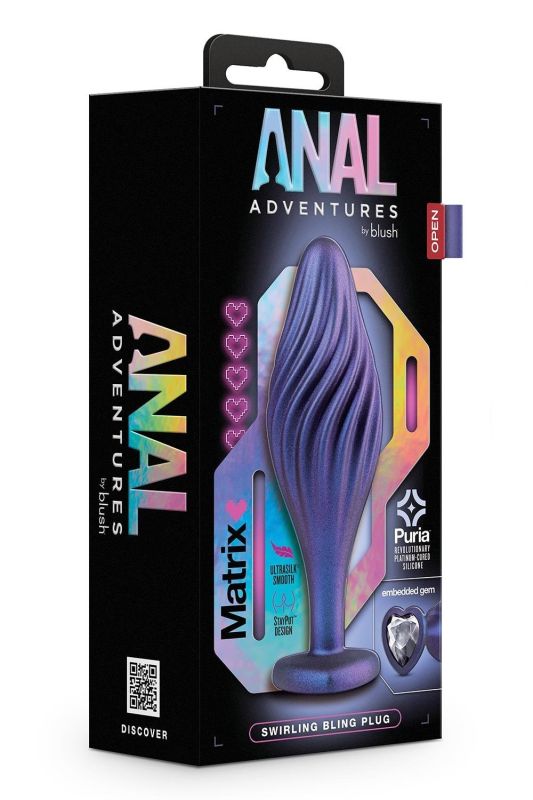 Текстурированная анальная пробка Blush Anal Adventures Matrix украшенная камнем, фиолетовая вид 9