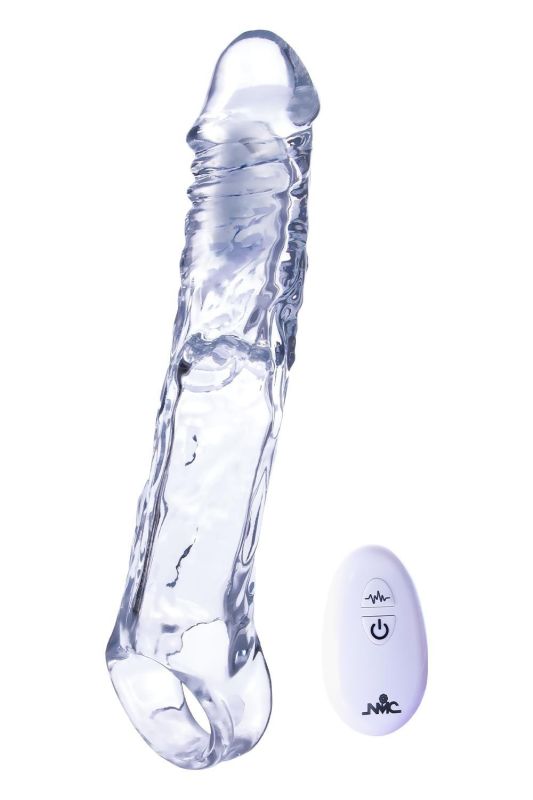 Насадка на пеніс реалістична NMC Ice Crystals Collection з віброкулею та пультом, прозора вид 2