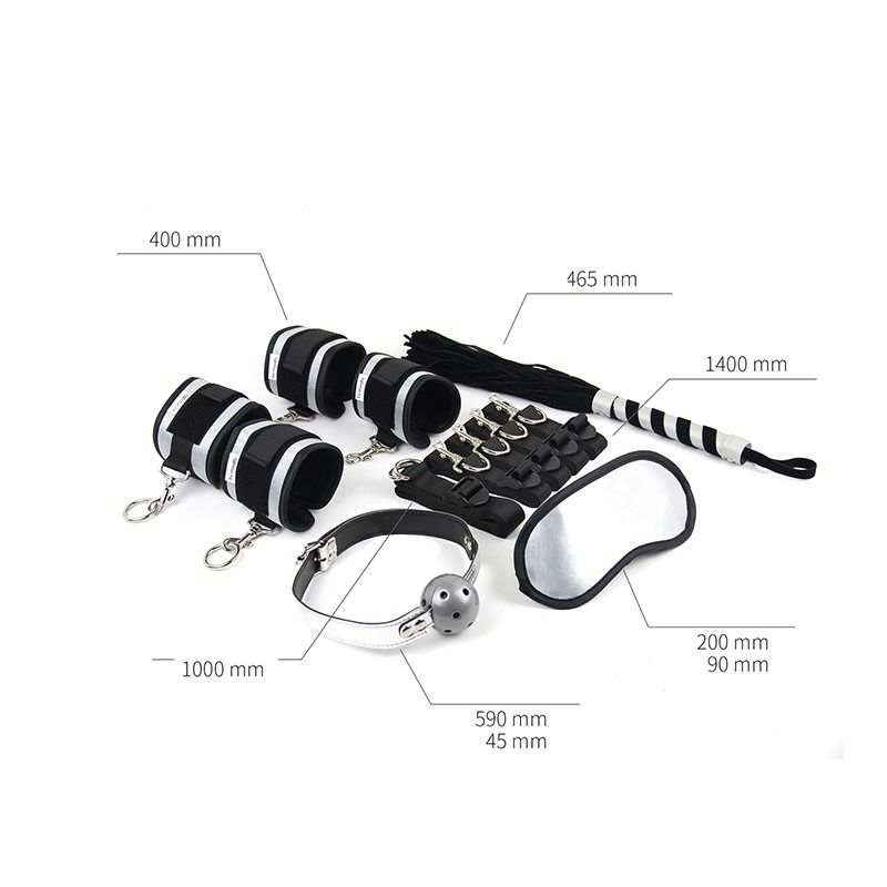 Набор БДСМ Roomfun Bedroom Restraint Kit фиксаторы, кнут, кляп, маска, черный-серый вид 4