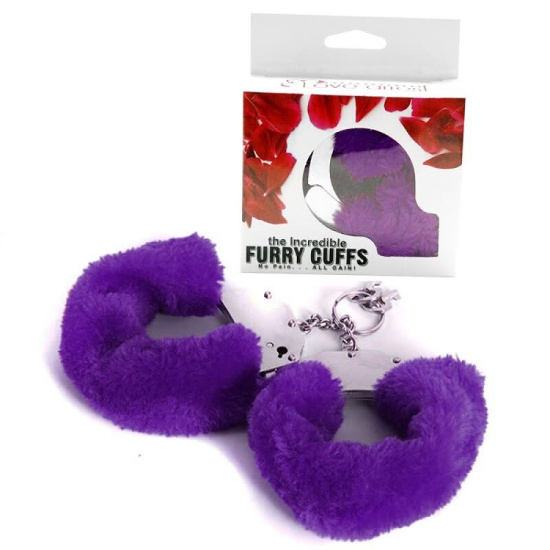 Наручники металлические на тонкой цепочке Roоmfun с фиолетовым мехом вид 6