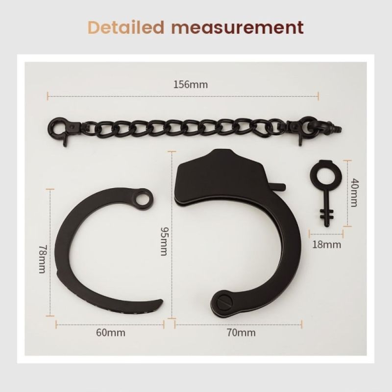 Наручник з ланцюжком та карабіном Roomfun з ключиком, чорний вид 6