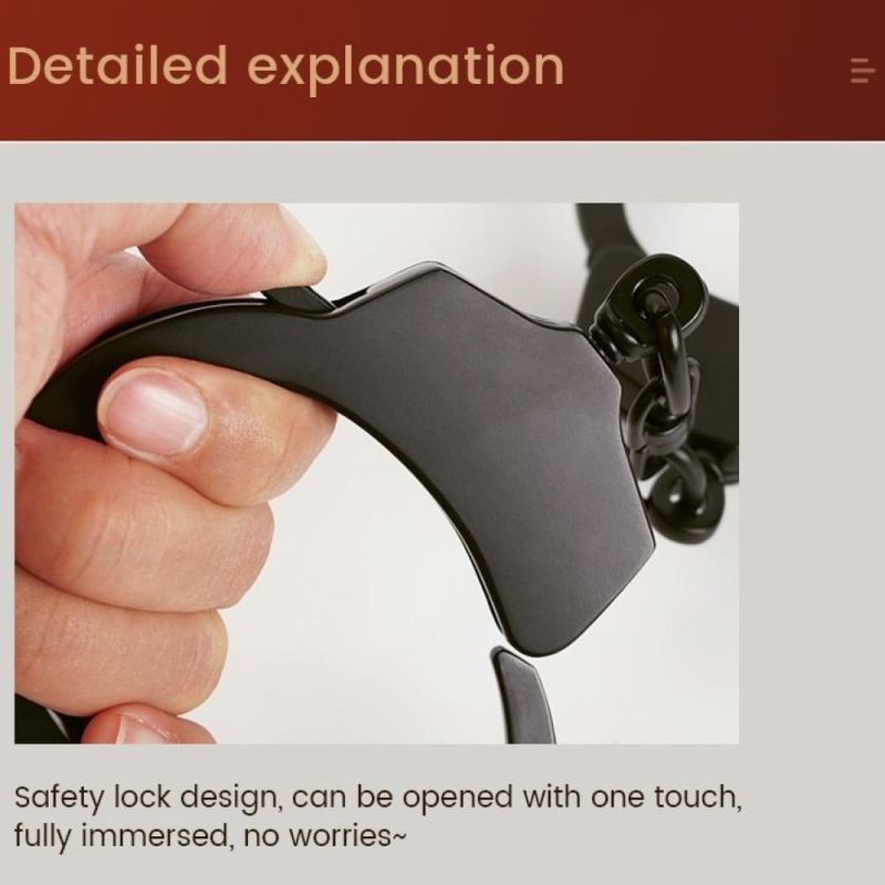 Наручник з ланцюжком та карабіном Roomfun з ключиком, чорний вид 8