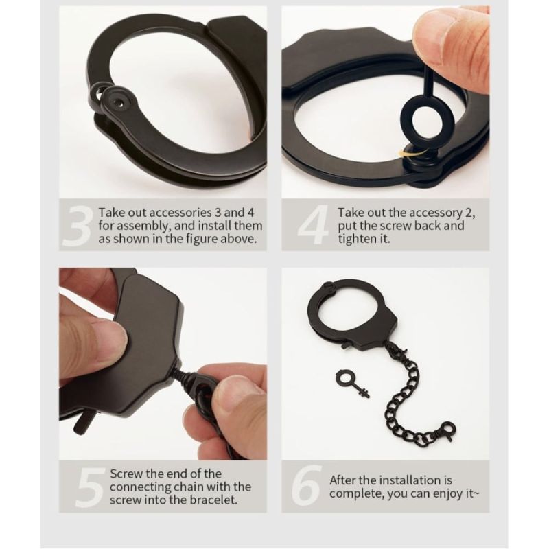 Наручник з ланцюжком та карабіном Roomfun з ключиком, чорний вид 10
