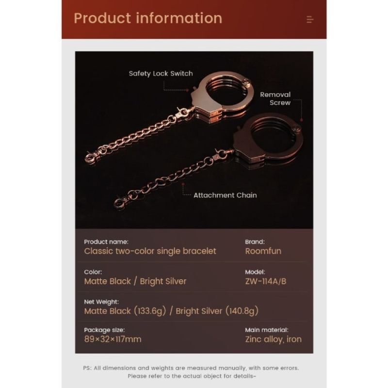 Наручник с цепочкой и карабином Roomfun с ключиком, чёрный вид 12