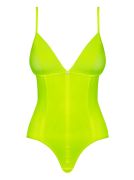 Неоново-желтый боди Obsessive Neonia со змейкой на спине, S/M