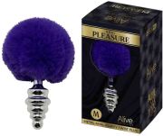 Анальная рельефная пробка Alive Anal Pleasure с темно-фиолетовым хвостом, М