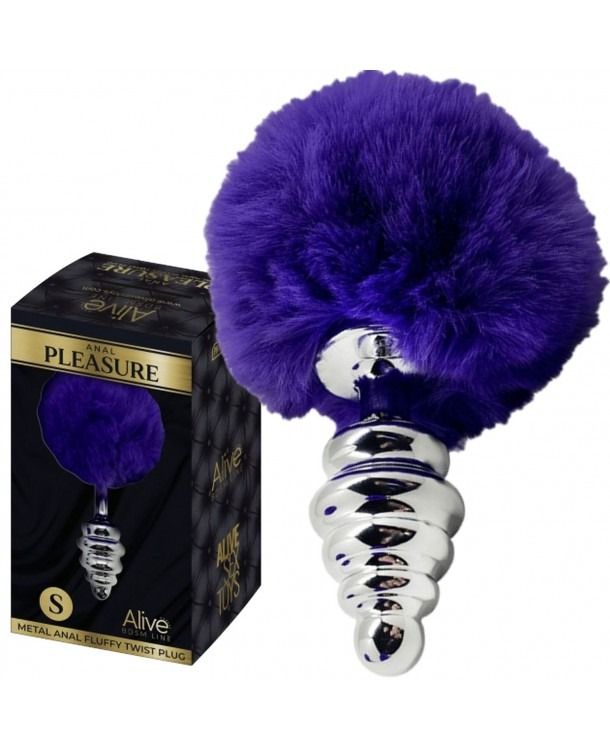 Анальна рельєфна пробка Alive Anal Pleasure з темно-фіолетовим хвостом, S вид 2