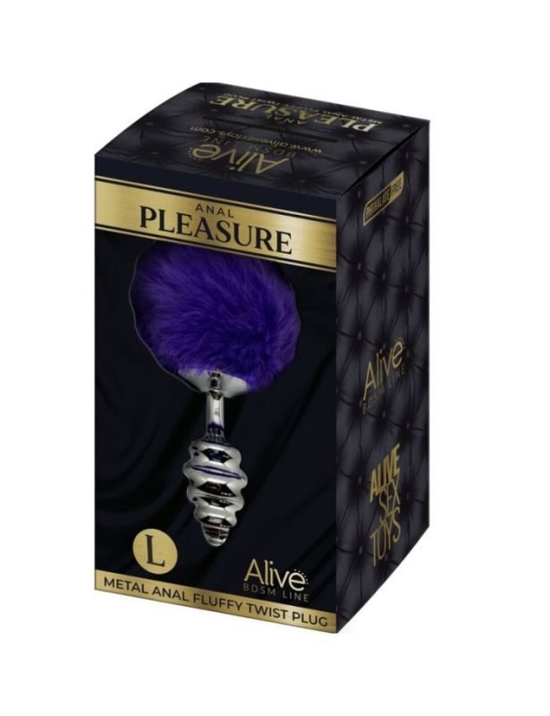 Анальная рельефная пробка Alive Anal Pleasure с темно-фиолетовым хвостом, S вид 7