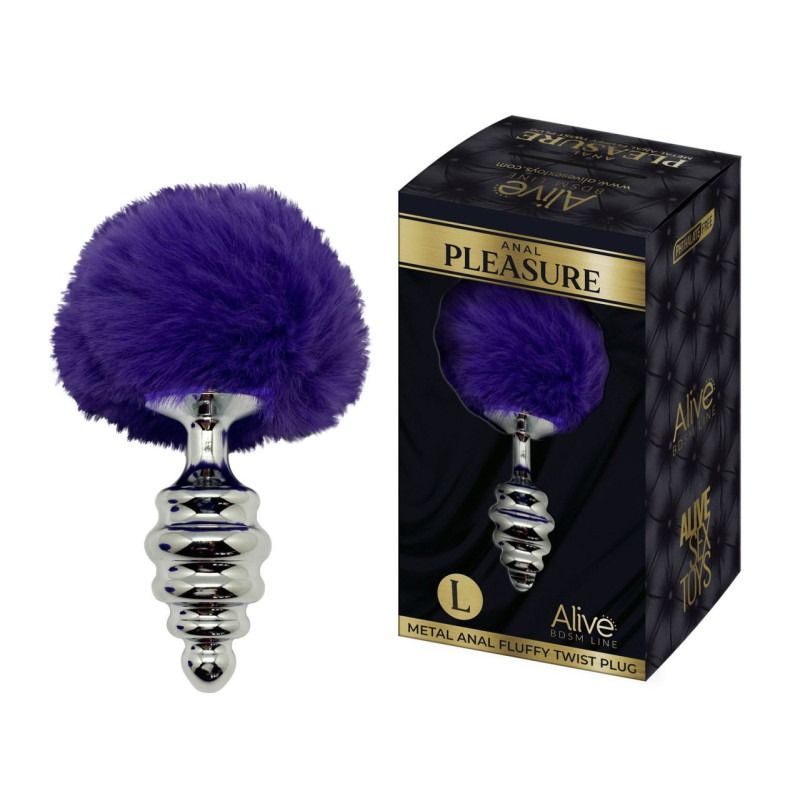 Анальна рельєфна пробка Alive Anal Pleasure з темно-фіолетовим хвостом, L вид 2