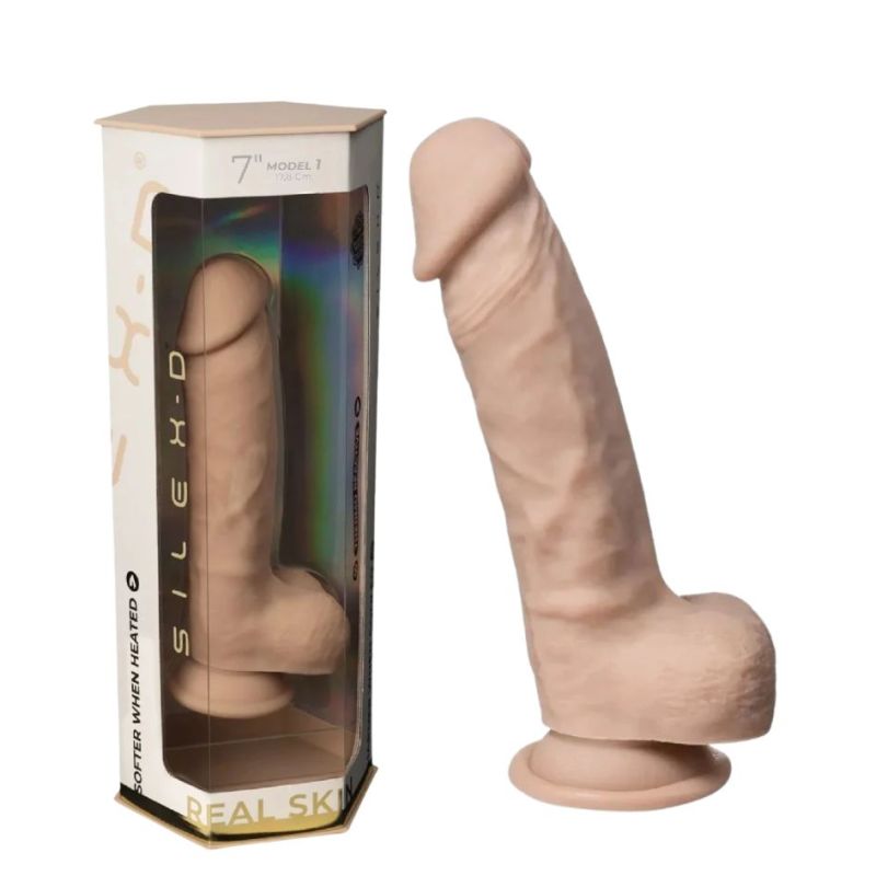 Фаллоимитатор реалистичный с мошонкой Silexd Real Skin Model 1 (7") на присоске, телесный вид 2