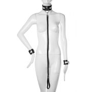 Ошейник с поводком и наручниками Candy Hero Fet25 натуральная кожа, черные, XS-M