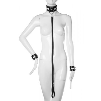 Ошейник с поводком и наручниками Candy Hero Fet25 натуральная кожа, черные, XS-M