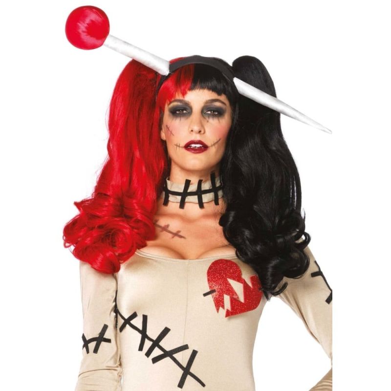 Перука Арлекіно з хвостиками Leg Avenue Harlequin чорно-червоний вид 3