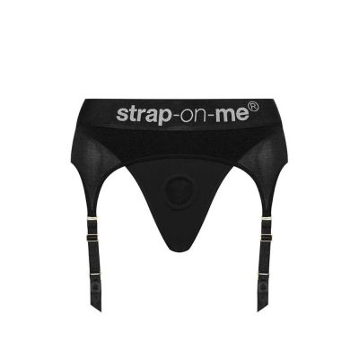Труси для страпону Strap-On-Me з підв'язками для панчох, чорні, XL