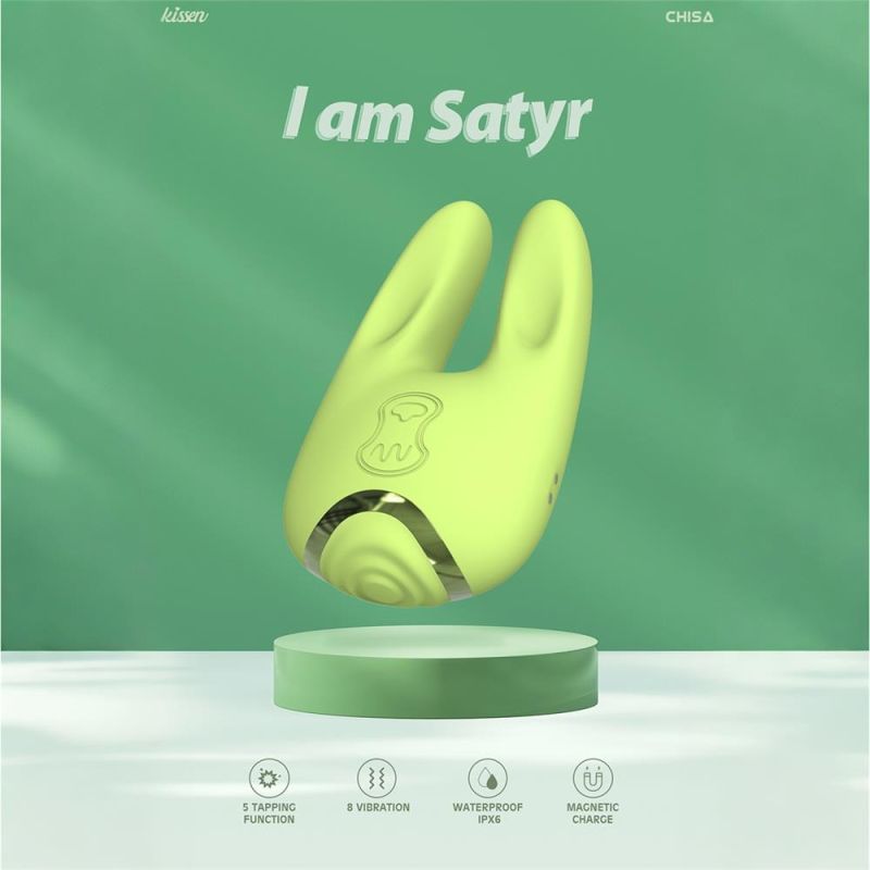 Двосторонній вібратор для клітора Chisa Kissen Satyr з вібрацією та пульсацією, зелений вид 6
