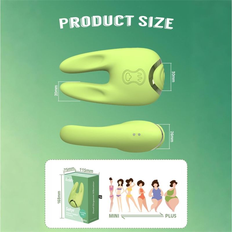 Двосторонній вібратор для клітора Chisa Kissen Satyr з вібрацією та пульсацією, зелений вид 7
