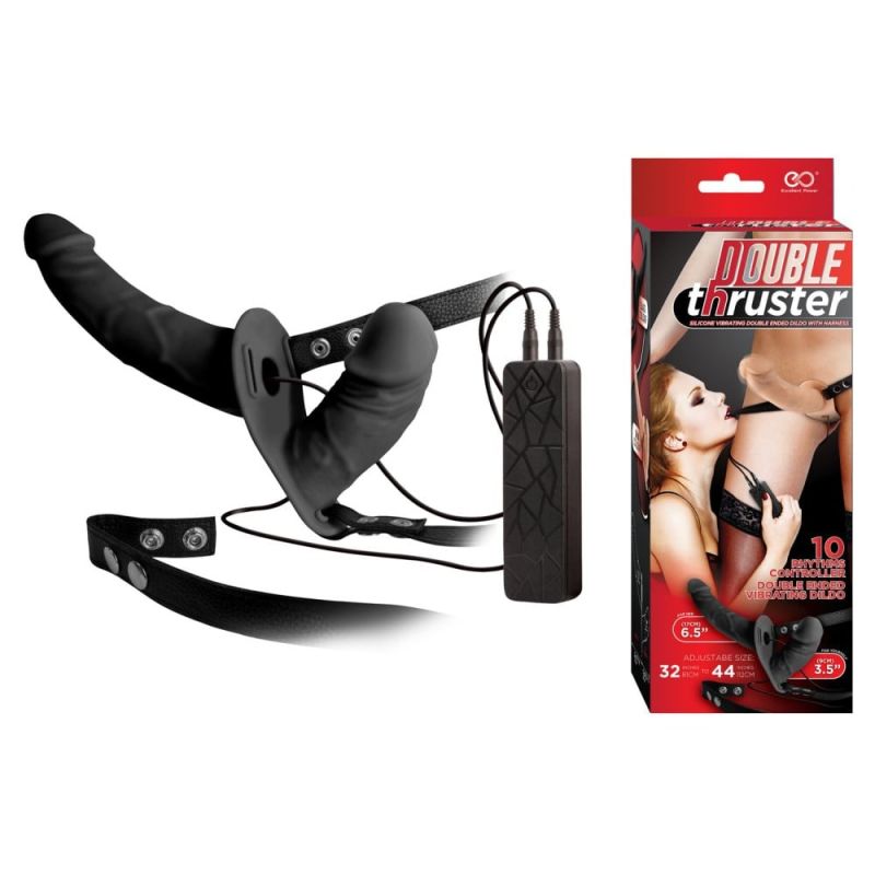 Страпон подвійний You2Toys Double Thruster з вібрацією, чорний вид 2