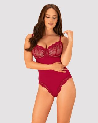 Боди сексуальное с кружевными вставками Obsessive Rosalyne красное, L/XL