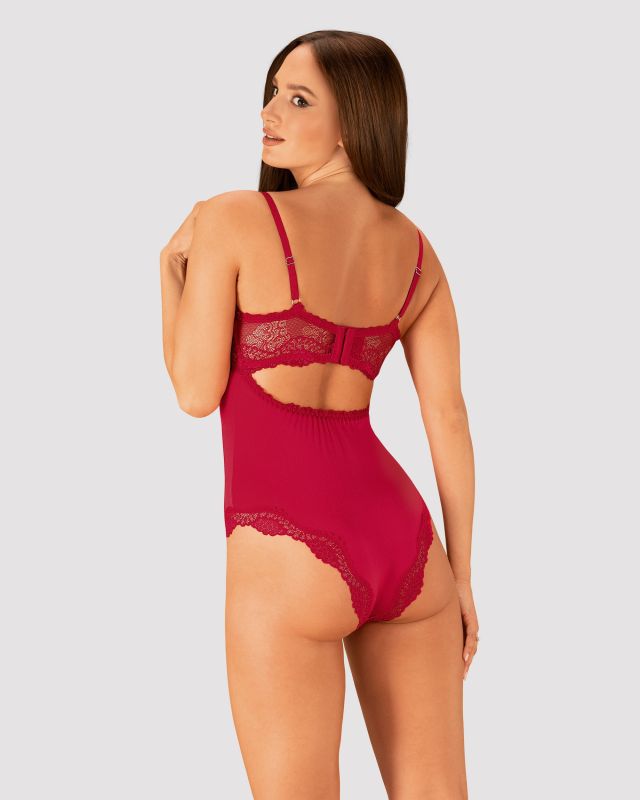 Сексуальне боді з мереживними вставками Obsessive Rosalyne червоне, L/XL вид 3