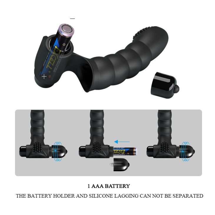 Вібронасадка на палець Pretty Love Alexander з ребристими вставками, чорна вид 7