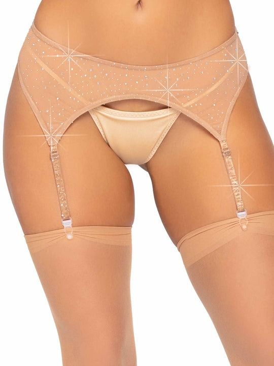 Пояс для чулок со стразами Leg Avenue Roxy бежевый, One Size вид 2