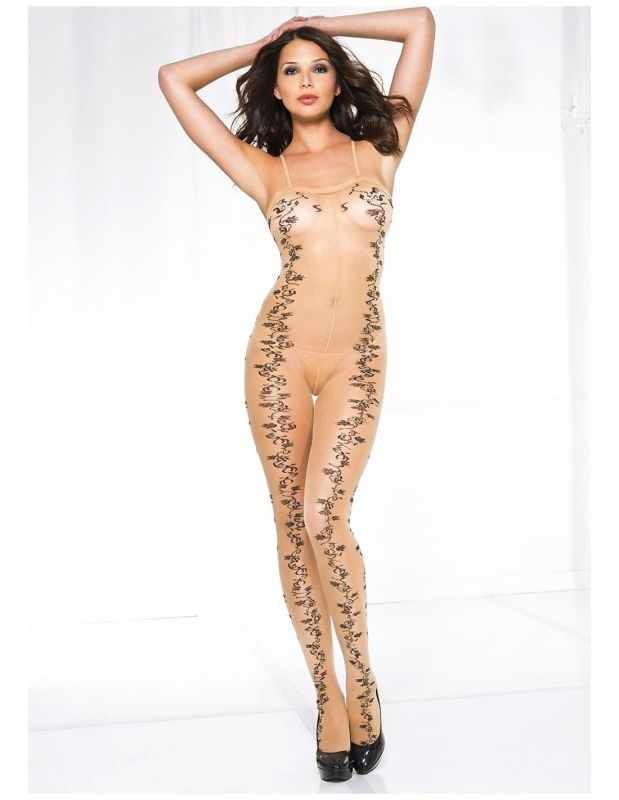 Сексуальний комбінезон з квітковим візерунком Music Legs бежевий, S/L вид 2