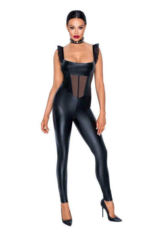 Комбінезон із вінілу зі вставкою із сіточки Noir Handmade F256 чорний, S вид 2