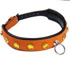 Нашийник зі стразами тонкий DS Fetish шкіряний, помаранчевий (Голландія) вид 2